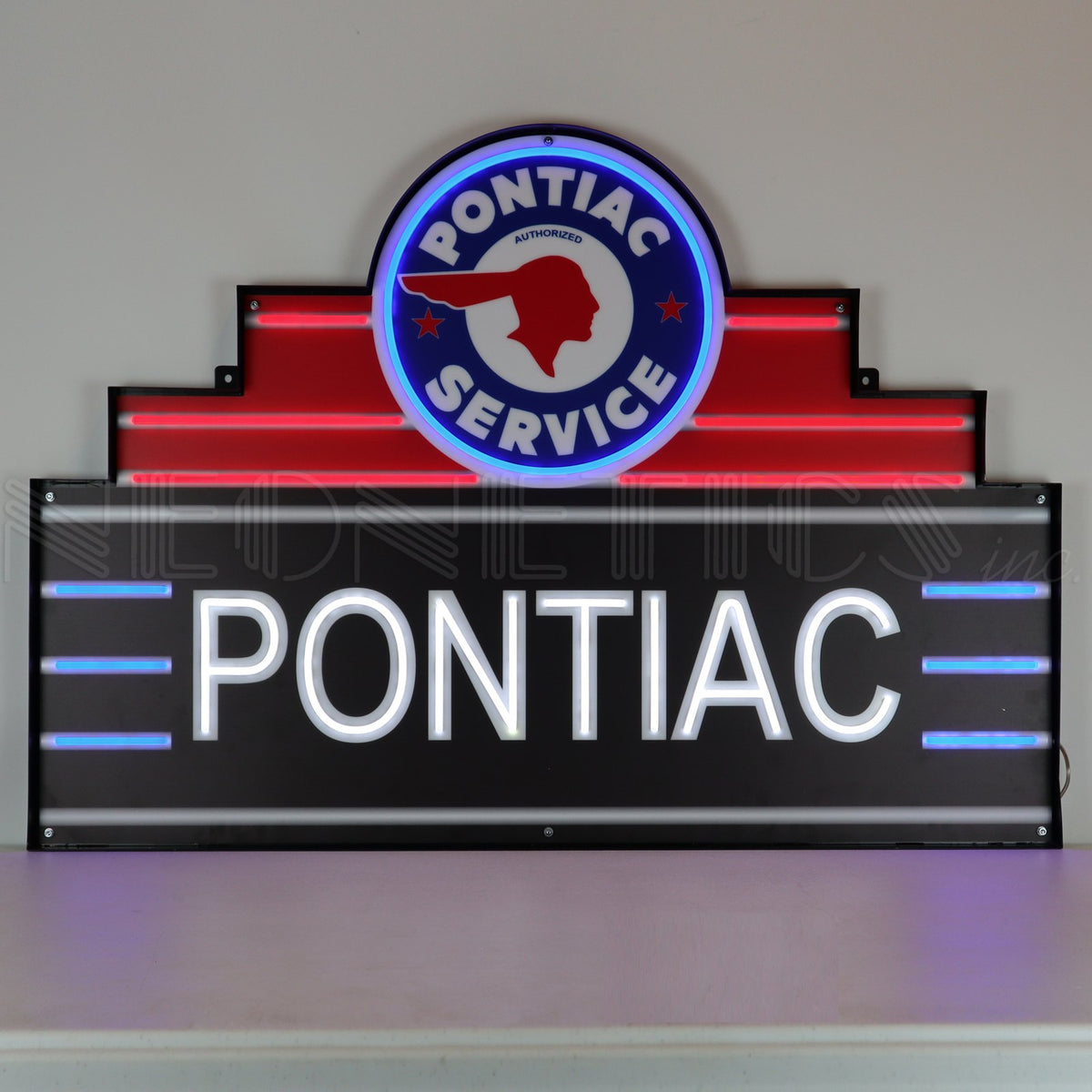 Art Deco Marquee Pontiac LED Flex-Neon Sign in Steel Can