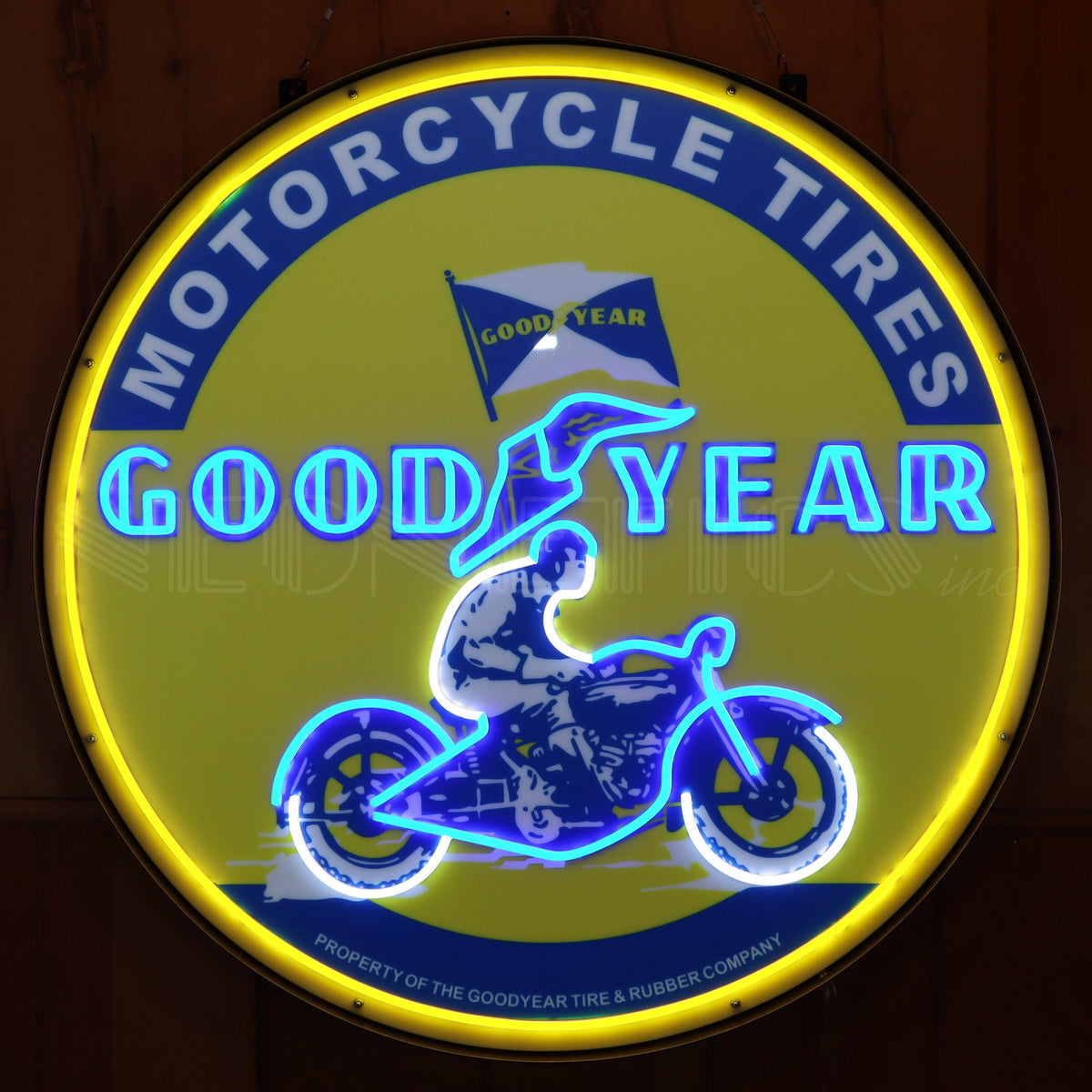 Goodyear Vintage Motorcycle Round 36 Inch LED Flex-Neon Sign in Steel Can
