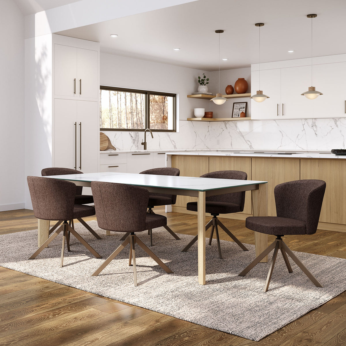 Amisco Bryson Upholstered Swivel Chair in a dining room