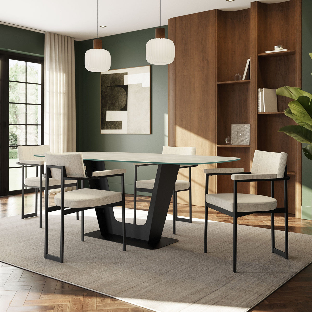 Amisco Lucas Upholstered Dining Armchair in a dining room