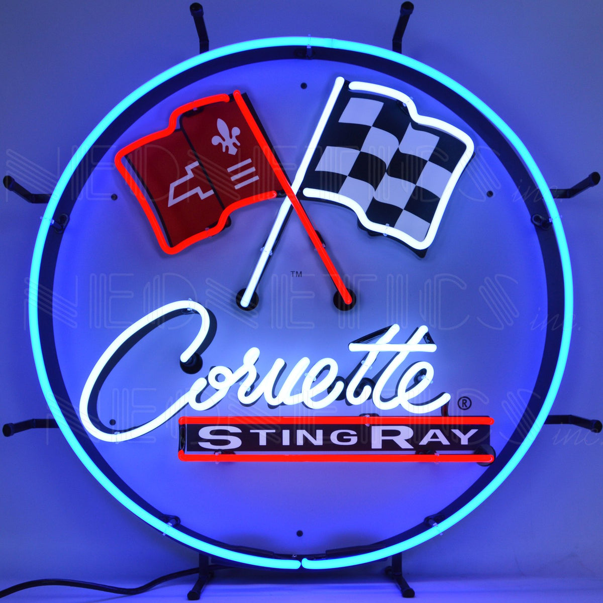 Corvette C2 Stingray Round Neon Sign with Backing