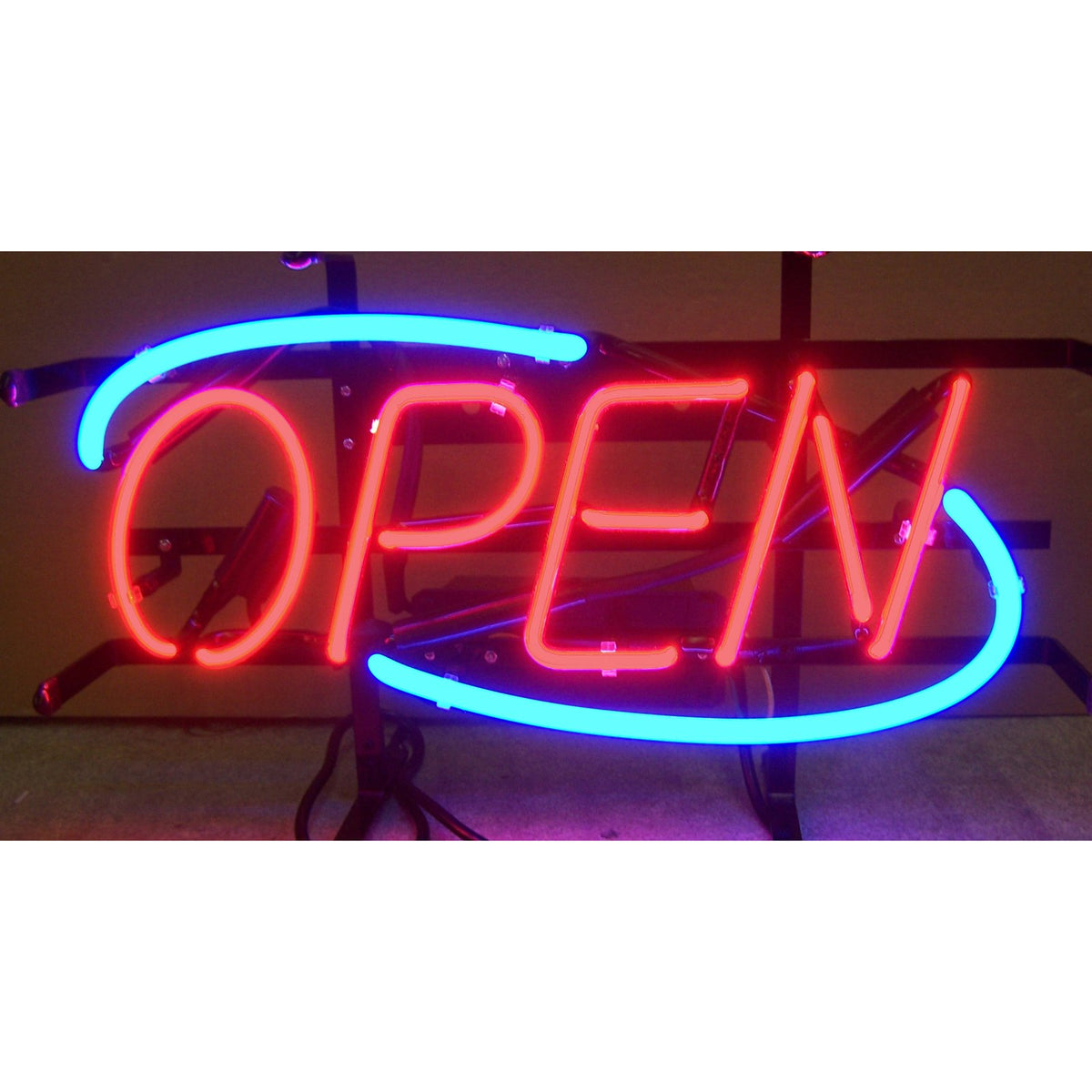 Open Blue Border Neon Sign