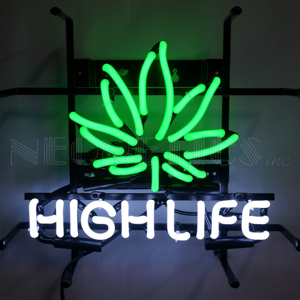 High Life with Leaf Premium Junior Neon Sign on Grid