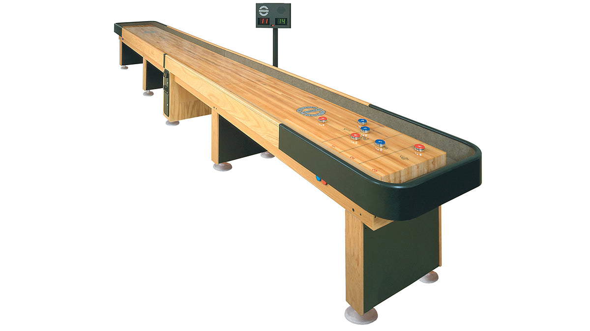 The Champion shuffleboard table with score unit